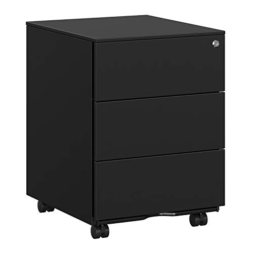 Mobile File Cabinet, Lockable, with 3 Drawers, Hold Documents, Stationery, Pre-Assembled, for Office, Home Office, 39 x 45 x 55 cm (L x W x H), Matte Black