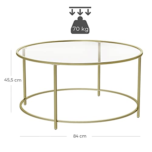 Round Coffee Table, Glass Table with Steel Frame, Living Room Table, Sofa Table, Tempered Glass, Gold