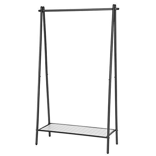 Clothes Rack with Steel Structure, Garment Rack with Hanging Rail, Bottom Shelf, Simple Look, for Bedroom Entrance Attic Basement, 92.5 x 33.5 x 153 cm, Matte Black