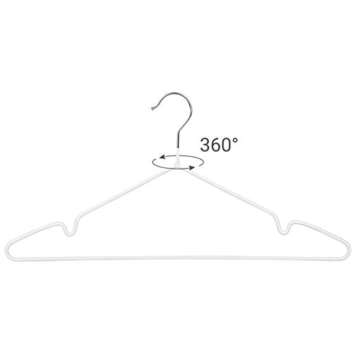 Metal Hangers, 20 Pack Non-Slip Clothes Hangers, 0.4 cm Thick, Space Saving, 360° Swivel Hooks, for Coats, Shirts, Blouses, Dresses, Tops, PVC Coating, White