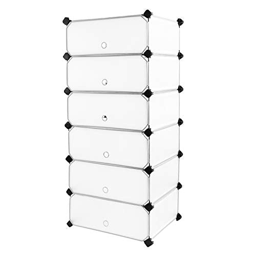 6 Cubes Interlocking Shoe Rack Closet Wardrobe Standing Storage Organiser Boxes Camping Cabinet Cupboard Shelves 43 x 31 x 105 cm