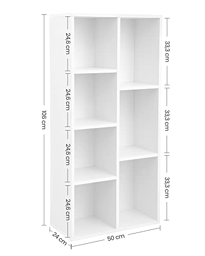 Bookcase, Kid's Bookshelf with 7 Compartments, Freestanding Storage Unit for Decor, in Living Room, Study, and Office, 50 x 24 x 106 cm, White