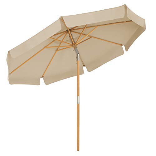 300 cm Garden Umbrella, Octagonal Parasol with Sun Protection, Wooden Pole and Ribs, Tilt Mechanism, Base Not Included, for Balcony Terrace Garden Outdoor, Taupe