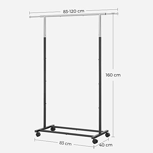 Clothes Rail, Clothes Rack, Garment Rack on Wheels, Hanging Rail for Clothes, Top Rail Holds up to 25 kg, Adjustable, Silver and Black