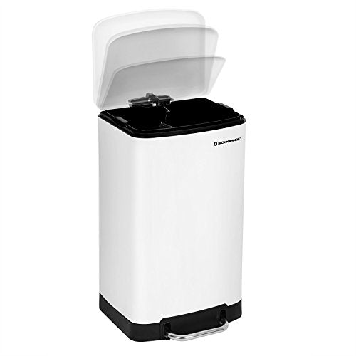 Rubbish Bin, 30L Trash Can, Steel Pedal Bin, with Inner Bucket and Lid, Soft Closure, Airtight, for Kitchen, Living Room, White