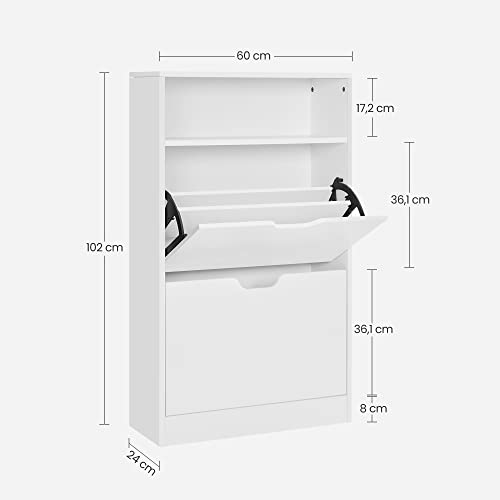 V1 Shoe Cabinet with 2 Compartments for Hallway, Living Room, Bedroom, 60 x 24 x 102 cm, White