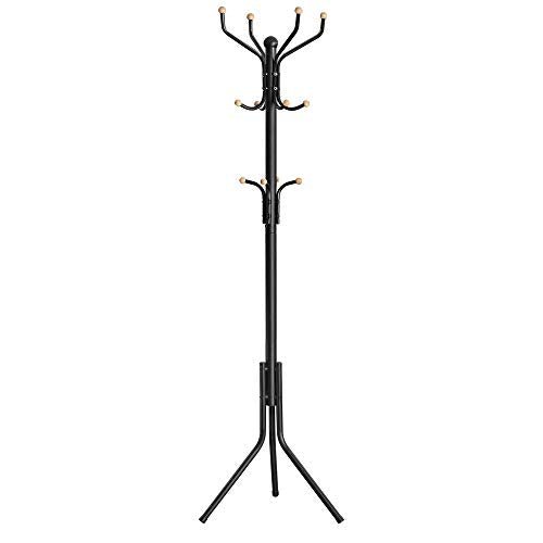 Metal Coat Rack, Clothes Stand, Hat Handbag Hanger, 182 cm Tall Hall Tree, Black