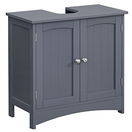 Under Sink Storage Cabinet, Vanity Unit, Under Basin Storage, Bathroom Floor Cabinet with 2 Door, Adjustable Shelf, Large Storage, Freestanding, Rustic, 60 x 30 x 60 cm, Grey