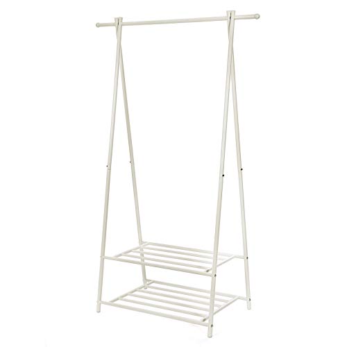 Coat Rack, Coat Stand, Clothes Rack with 2-Tier Storage Shelf for Shoes and Baskets, Metal Frame, Space-saving, Ideal for Bedroom, Entryway, Office and More, White