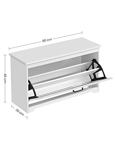 Shoe Cabinet with Cap, Bench with Adjustable Inner Dividers, Hinged Door, with Side Handles, for Hallway, 80 x 30 x 46 cm, White