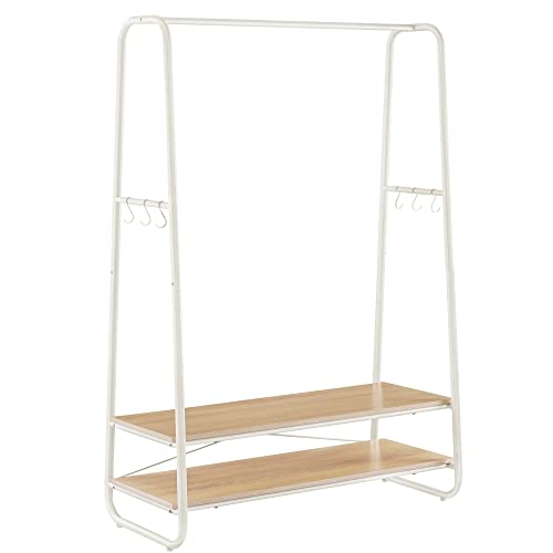 Industrial Pipe Clothes Rack, Oak and Cream