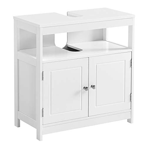 Bathroom Under Sink Cabinet, Floor Cabinet Double Door, Open Compartment, 60 x 30 x 60 cm, Storage Unit, Scandinavian Nordic Style, Matte White