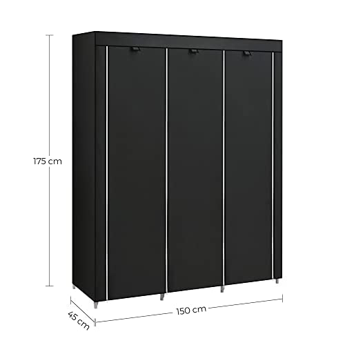 Folding Wardrobe, Fabric Cabinet, Foldable Coat Rack with 2 Clothes Rails, 175 x 150 x 45 cm, Black, Canvas