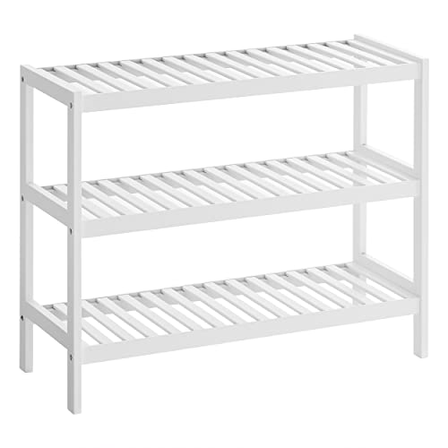 Bamboo Shoe Rack, 3-Tier Storage Shelf, 70 x 26 x 55 cm (W x D x H), ideal for Hallway, Bathroom, Living Room and Corridor, White