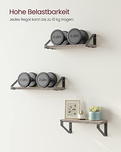 Industrial Design Floating Shelves Set of 3 Wall Mounted Sturdy Shelves for Display Living Room Bathroom Kitchen Grey Black