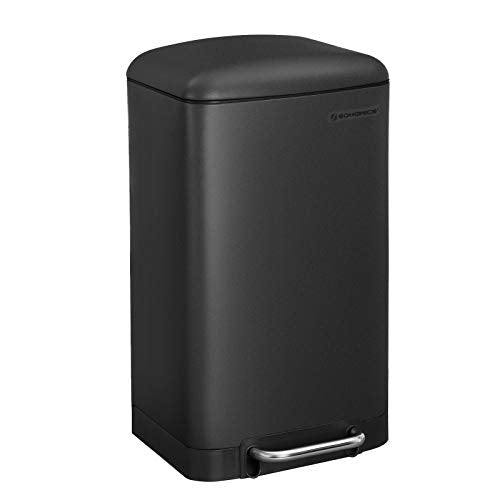 Rubbish Bin, 30 L Kitchen Bin, Steel Pedal Bin with Inner Bucket and Lid, Soft Closure, Odour Seal for Kitchen, Living Room, Black