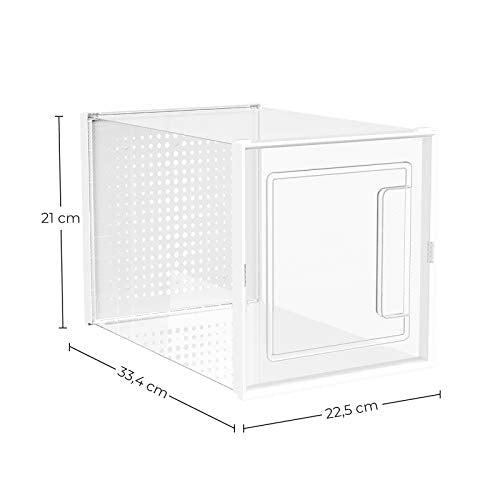 Tall Shoe Boxes, Pack of 10 Plastic Shoe Storage Organisers for High Heels, Ankle Boots, High Tops, Stackable and Foldable, Clear Front Door, Transparent