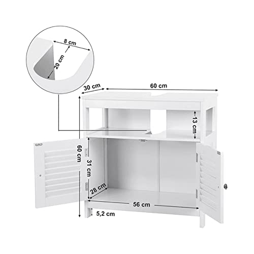 Vanity Unit Without Sink Lots of Storage Space Bathroom Cabinet with Slat Doors 2 White, MDF panels, With Open Compartment, 60 x 30 x 60 cm