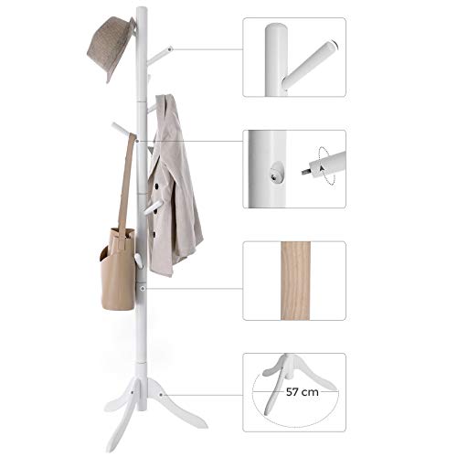 Coat Rack, Solid Wood Coat Stand, Freestanding Hall Coat Tree with 8 Hooks for Coats, Hats, Bags, Purses, for Entryway, Hallway, Rubberwood, Purses