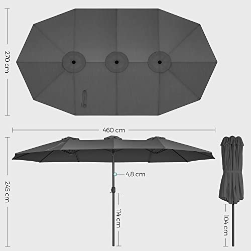 460 x 270 cm Double-Sided Parasol Umbrella, Extra Large Garden Patio Parasol, Twin Sun Shade Canopy, UPF 50+ Protection, Crank, For Market Outdoor Garden Terrace, No Base, Grey