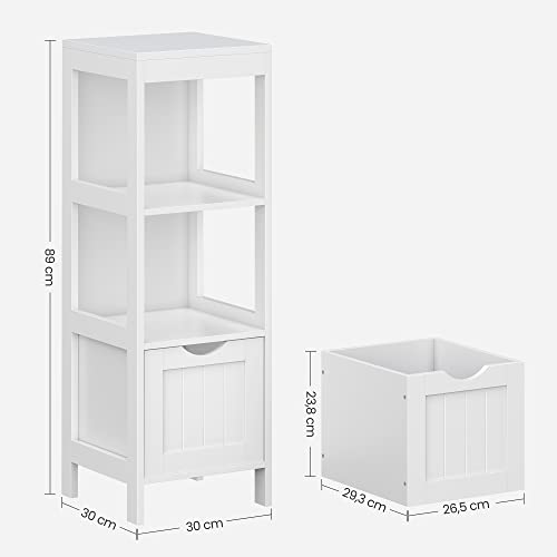 Corner Bedside Table Medicine Cabinet Storage for Bathroom Wooden 1 Open Compartment 2 Drawers Feet Country House Style White, MDF panels, 30 x 89 x 30 cm