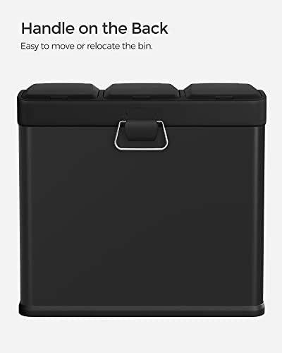 Recycling Bin, 3-in-1 Pedal Bin, 24-Litre Metal Rubbish Bin, Waste Separation System Dustbin for Kitchen, Easy to Clean, Steel, Black