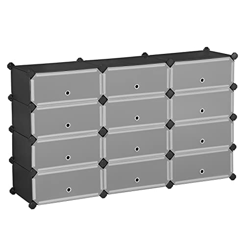 Interlocking Shoe Rack, Rectangular Storage Organiser, 12-Slot Modular DIY Storage Shelf Unit, 40 x 30 x 17 cm for Each Slot, Metal Wire Wardrobe, Black