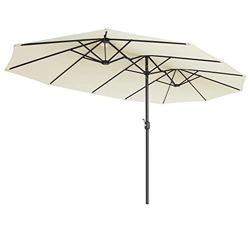 Double Parasol 460 x 270 cm, Extra Large Parasol, Garden Umbrella, UV Protection up to UPF 50+, Patio Umbrella, with Crank, Market, Garden, Balcony, Outdoor, without Stand, Beige