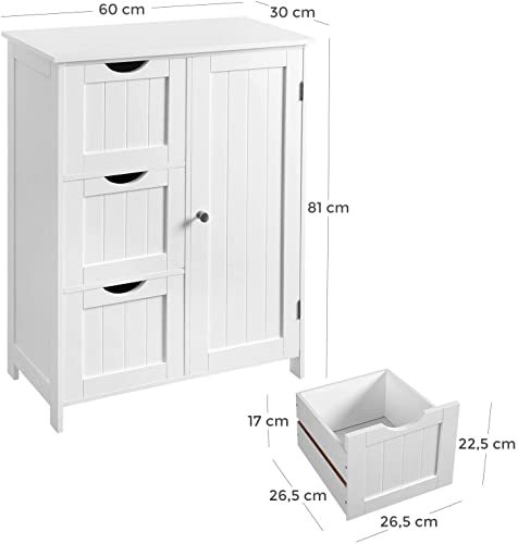 Bathroom Storage Cabinet, Floor Cabinet with 3 Large Drawers and 1 Adjustable Shelf, 60 x 30 x 81 cm, White