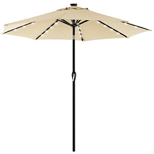 3 m Garden Parasol Umbrella with Solar-Powered LED Lights, Sunshade with UPF 50+ Protection, Tilting, Crank Handle for Opening Closing, Base Not Included, Beige