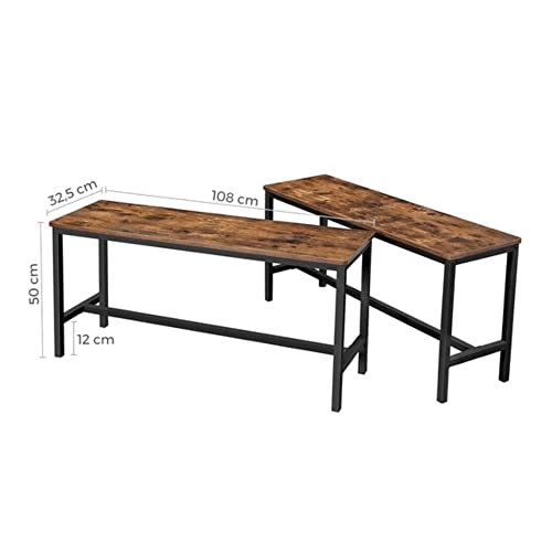 Table Benches, Set of 2, Industrial Style Indoor Benches, 108 x 32.5 x 50 cm, Durable Metal Frame, for Kitchen, Dining Room, Living Room, Rustic Brown