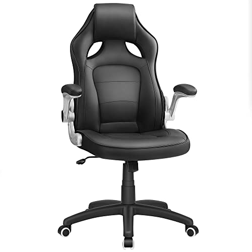 Sporty Shaped Office Chair, Swivel Armchair, with Armrests, High Backrest, Adjustable Height, Tilt for Swinging, Ergonomic Design, Black