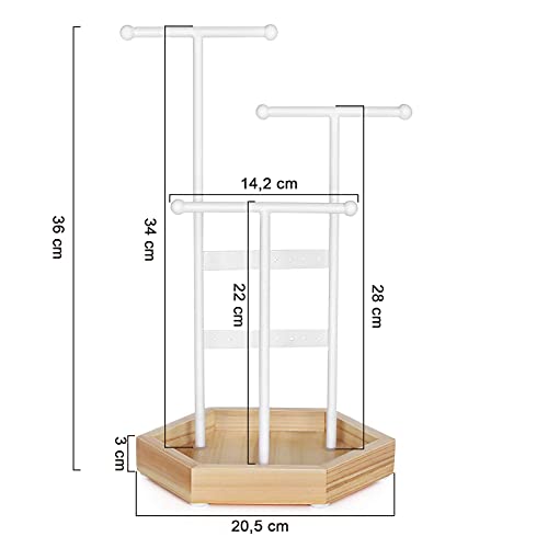 Jewellery Display Stand Holder, Metal Wood Jewellery Tree Necklaces, Bracelets, Earrings, Studs, Rings, Gift Girls Women, White