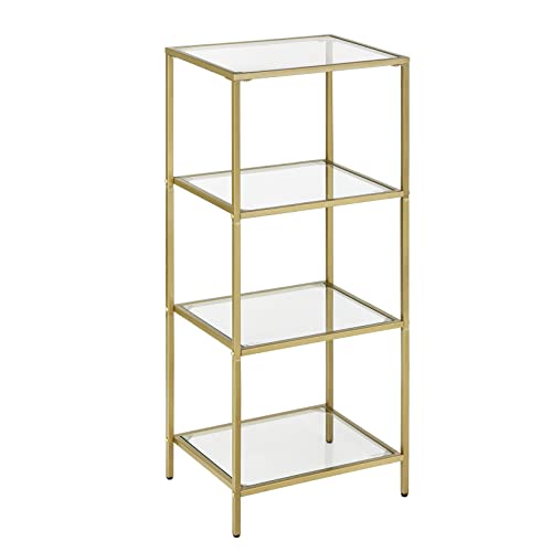 Bathroom Storage Shelf, Tempered Glass Storage Rack, 4-Tier Storage Unit, Sturdy, Easy to Assemble, for Living Room, Bedroom, Office, Golden