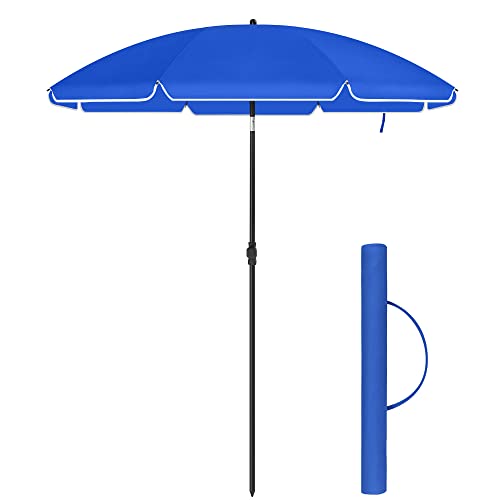 2 m Parasol, Beach Umbrella, UPF 50+, Sun Protection, Portable Octagonal Polyester Canopy, Fibreglass Ribs, Tilt Mechanism, Carry Bag, for Beach Garden Balcony Pool, Blue