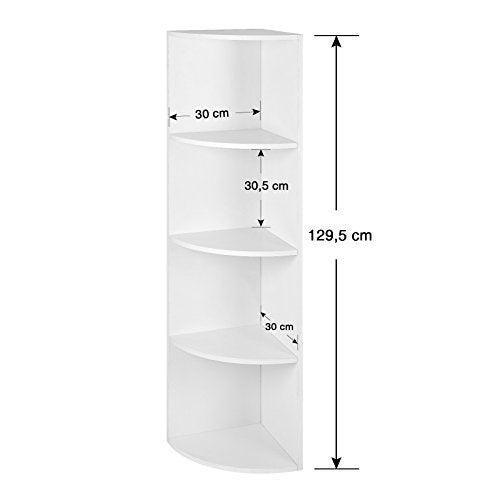 4-Tier Corner Shelf Unit, Freestanding Display Storage Shelves and Wooden Bookcase, for Kitchen, Bedroom, Living Room, Study, White