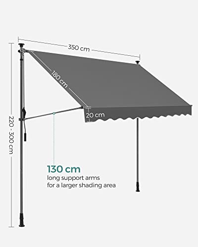 Clamp Awning, 350 x 130 cm, Balcony Awning, Height-Adjustable, with Hand Crank, Sun Protection for Balcony, Patio, Garden, Anthracite