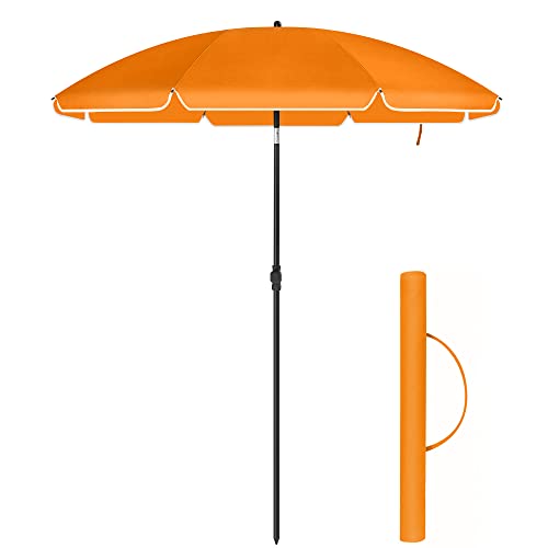 2 m Parasol, Beach Umbrella, UPF 50+, Sun Protection, Portable Octagonal Polyester Canopy, Fibreglass Ribs, Tilt Mechanism, Carry Bag, for Beach Garden Balcony Pool, Orange