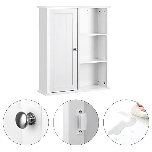 Bathroom Cabinet Wall Storage Organiser Hanging Corner Shelf Medicine Cabinet Wall Mounted No Mirror with One Door Compartments Adjustable Layer White 60 x 18 x 71 cm