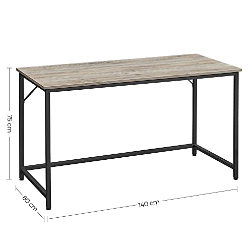 Desk, Computer Desk, Slim Office Desk, 140 x 60 x 75.7 cm, Study Room, Home Office, Office, Easy Assembly, Steel, Industrial Design, Greige-Black