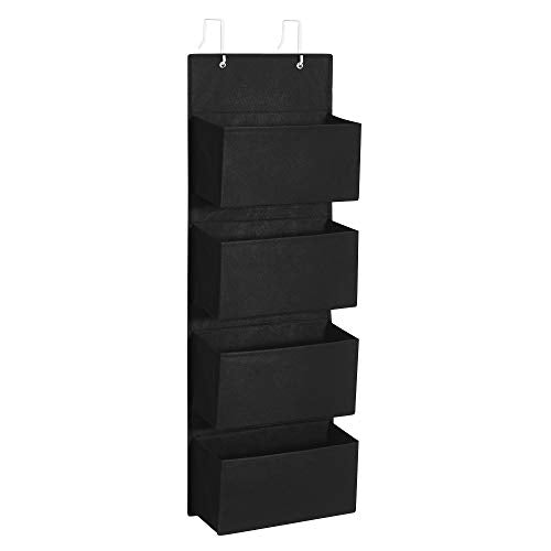 Over-Door Storage with 4 Pockets, Wall Hanging Storage Organiser, Practical and Spacious, for Children’s Room Office Bedroom, 33.5 x 12 x 100 cm, Black