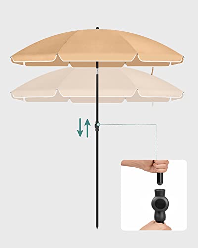 2 m Parasol, Beach Umbrella, UPF 50+, Sun Protection, Portable Octagonal Polyester Canopy, Fibreglass Ribs, Tilt Mechanism, Carry Bag, for Beach Garden Balcony Pool, Taupe