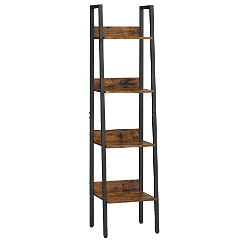 Ladder Shelf, 4-Tier Home Office Bookshelf, Freestanding Storage Shelves, for Living Room Bedroom Kitchen, Steel Frame, Easy to Assemble, Industrial, Rustic Brown and Black