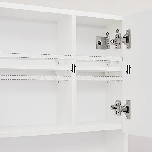 Mirrored Cabinet, Bathroom Cabinet with Height-Adjustable Shelves, Door and Top Panel with High-Gloss Surface, Bathroom, 54 x 15 x 55 cm, White