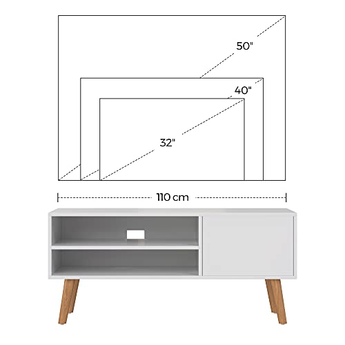 Scandinavian TV Stand, Retro TV Console, Entertainment Centre for Flat Screen TV, Gaming Consoles, in Living Room, Entertainment Room, Office, White