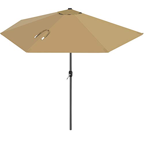 Parasol Umbrella, Dia. 2.7 m Sun Shade, Semicircular Polyester Canopy, Crank Mechanism, Sunshade with UPF 50+ Protection, Base Not Included, Outdoor Garden Terrace Patio, Taupe