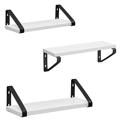 Industrial Design Floating Shelves Set of 3 Wall Mounted Sturdy Display Shelves for Living Room Bathroom Kitchen