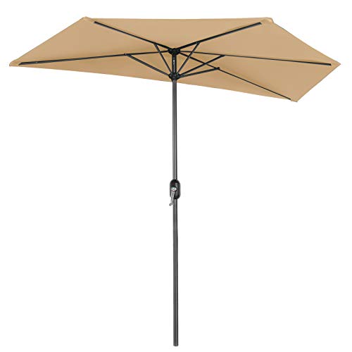 Parasol Umbrella, Dia. 2.7 m Sun Shade, Semicircular Polyester Canopy, Crank Mechanism, Sunshade with UPF 50+ Protection, Base Not Included, Outdoor Garden Terrace Patio, Taupe