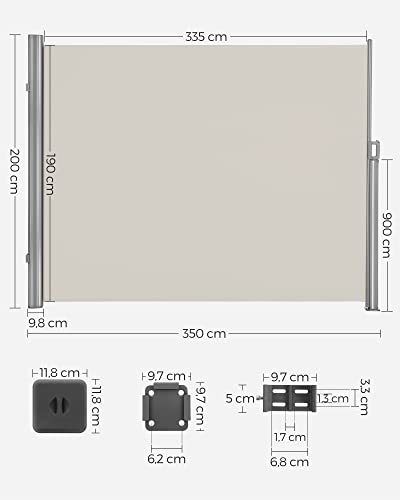 200 x 350 cm (H x L), Side Awning for Balcony and Terrace, Privacy Protection, Sun Shade, Side Blind, Beige 