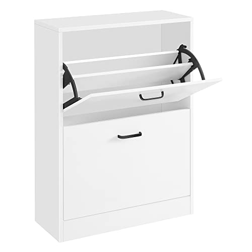 V1 Shoe Cabinet with 2 Doors, Shoe Cabinet with 2 Compartments, for Hallway, Living Room, Bedroom, 60 x 24 x 80 cm, White